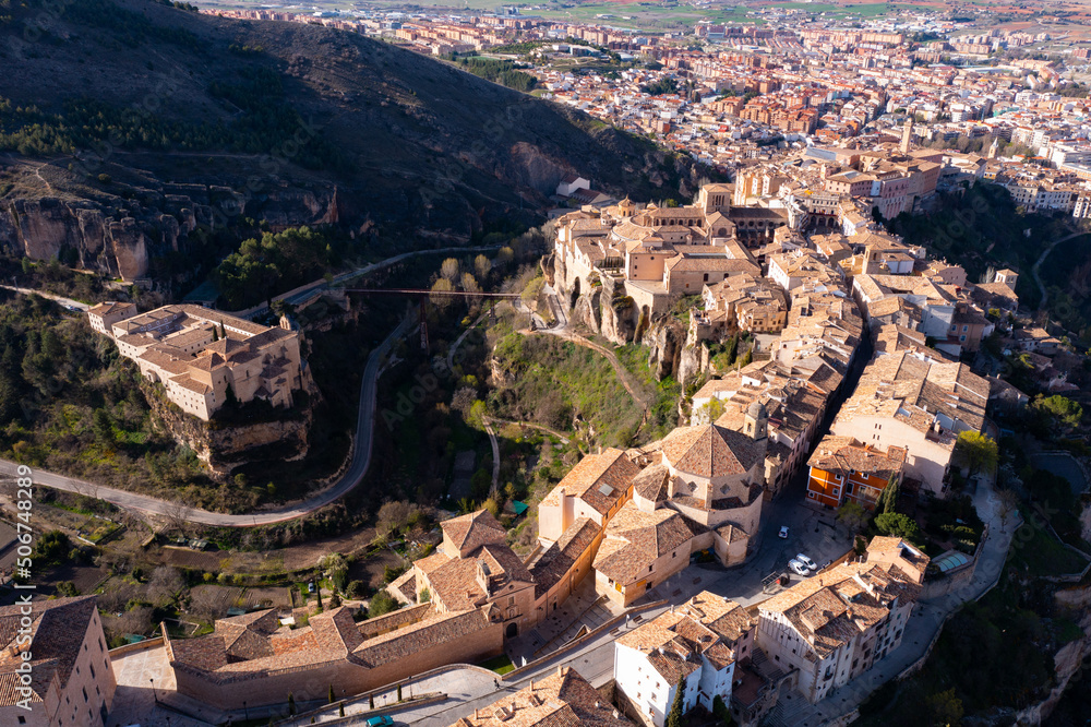 Bird's eye view of Cuenca, community of Castilla-La Mancha, Spain.