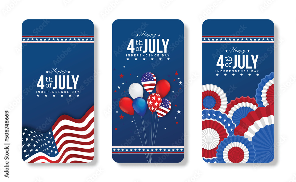 Mobile phone american flag illustration for america united states national day 4th july with blue background - obrazy, fototapety, plakaty 
