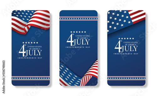 Mobile phone american flag illustration for america united states national day 4th july with blue background