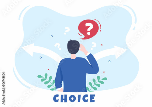 Make Your Choice or Choose the Right Success Road Illustration in Several Directions of Arrows, Yes or No, Door with a Question Mark Concept