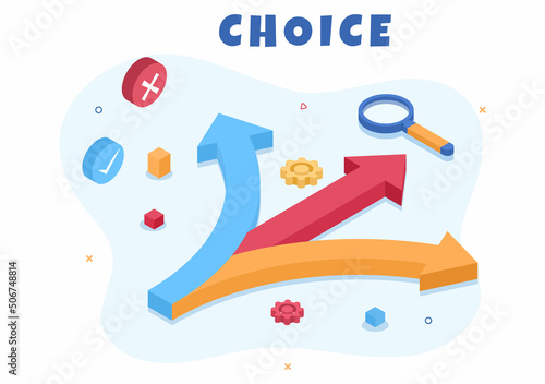 Make Your Choice or Choose the Right Success Road Illustration in Several Directions of Arrows, Yes or No, Door with a Question Mark Concept
