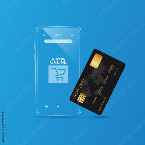 Mobile phone with black credit card It is a very essential item for online shopping. Online shopping concept in today's life.