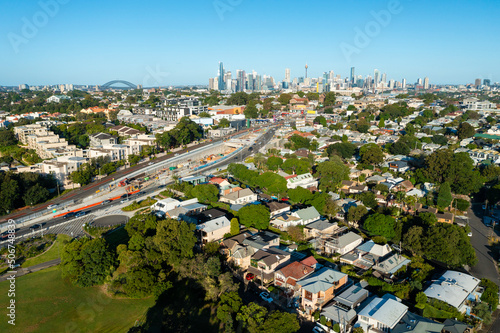 Aerial view of houses in a suburb close to to Sydney CBD in Australia