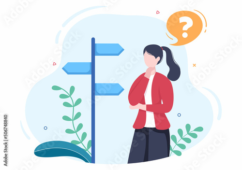 Make Your Choice or Choose the Right Success Road Illustration in Several Directions of Arrows, Yes or No, Door with a Question Mark Concept