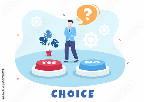 Make Your Choice or Choose the Right Success Road Illustration in Several Directions of Arrows  Yes or No  Door with a Question Mark Concept