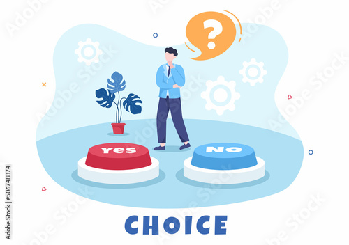 Make Your Choice or Choose the Right Success Road Illustration in Several Directions of Arrows, Yes or No, Door with a Question Mark Concept