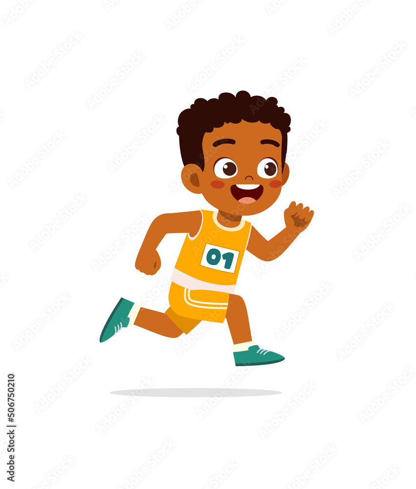 Fototapeta premium little kid wearing uniform for run race