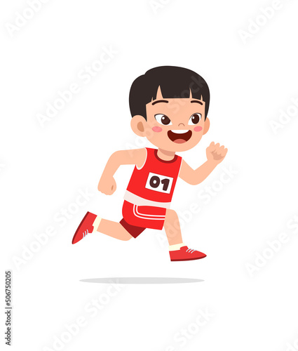 little kid wearing uniform for run race