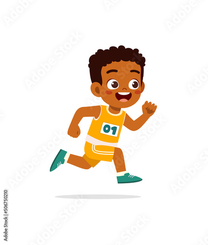 little kid wearing uniform for run race