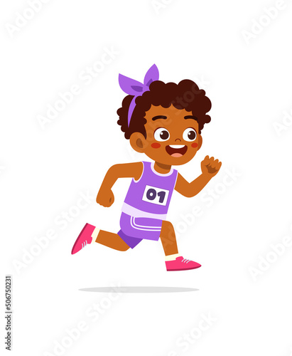 little kid wearing uniform for run race
