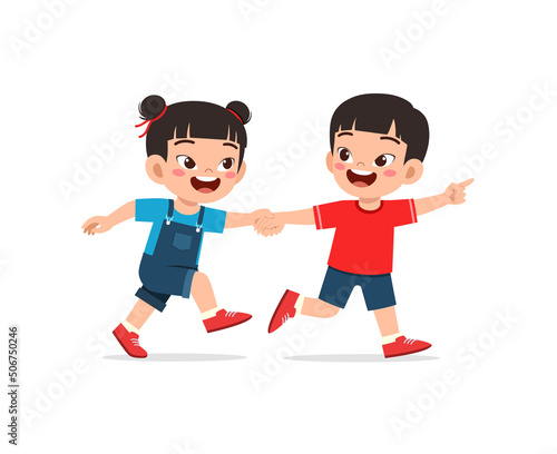 little kid holding hand and walk together