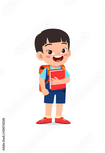little kid wear uniform and ready to school