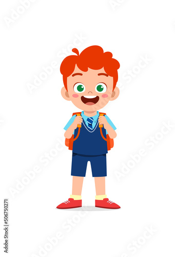 little kid wear uniform and ready to school
