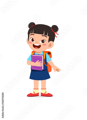 little kid wear uniform and ready to school