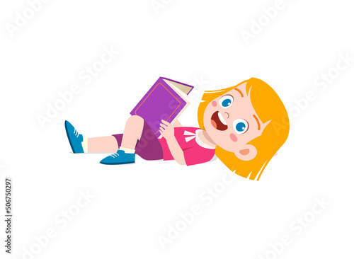 little kid lay down and read book