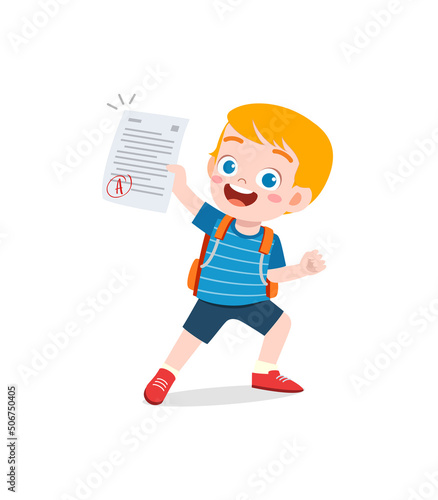 little kid get good grade and feel happy