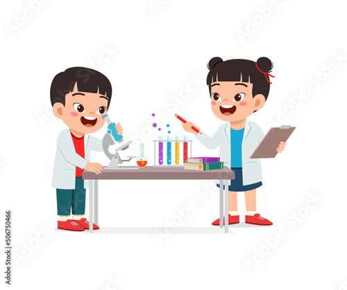 little scientist wearing with coat and do research