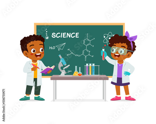 little scientist wearing with coat and do research