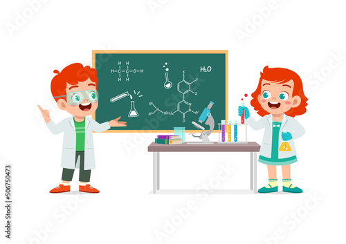 little scientist wearing with coat and do research