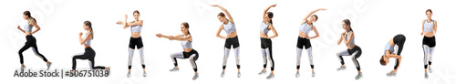 Set of sporty young woman training against white background © Pixel-Shot