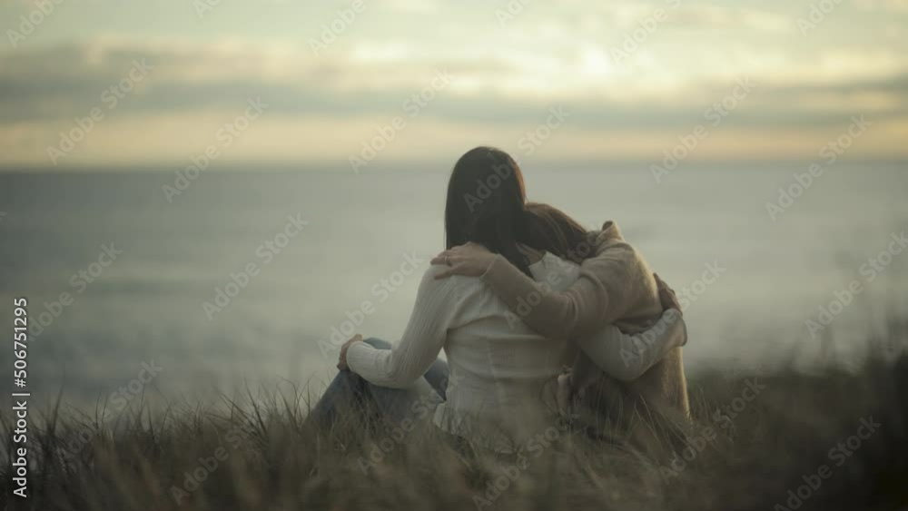comforting friendly hug friends hugging empathy compassion sunset slow ...
