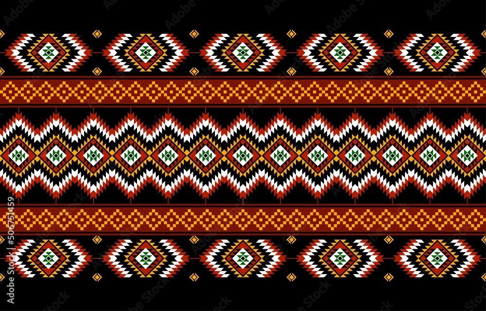 Geometric ethnic oriental seamless pattern traditional Design for background,carpet,wallpaper.clothing,wrapping,Batik fabric,Vector illustration.embroidery style - Sadu, sadou, sadow or sado - obrazy, fototapety, plakaty 