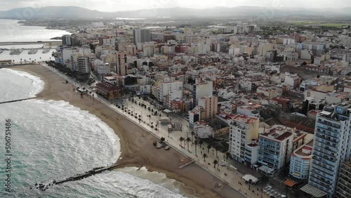 Aerial View Of The Resort City By The Sea With The Promenade And Sandy Beach (Vinaros, Spain) photo