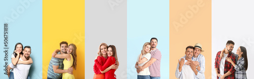 Collage with hugging couple...