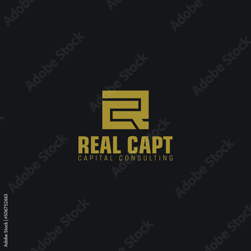 abstract initial letter R and C logo in gold color isolated in black background applied for real estate consulting logo design also suitable for the brands or companies that have initial name RC or CR