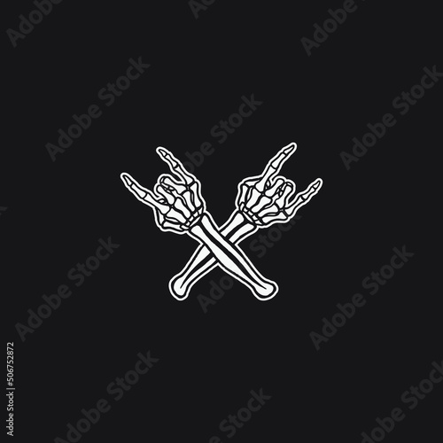 Metal gesture hand bones drawing illustration.