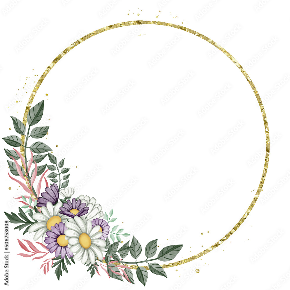 Fototapeta premium Floral Watercolor Clipart, Flower Border Clipart, Rustic Chic Boho Wedding Invite Logo Graphics