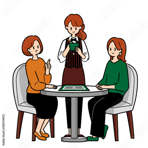 カフェテーブルの女性　オーダー