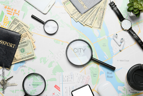 Guide's belongings with mag...