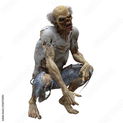 Zombie male isolated white background 3d illustration