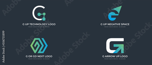 Four alternative logos initials G with top and next symbols