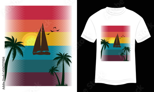 T-shirt Design Summer Beach Vector Colorful Illustration in White Background