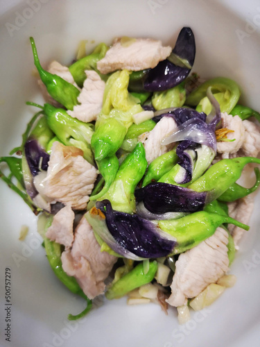 Stir fried pork with agasta