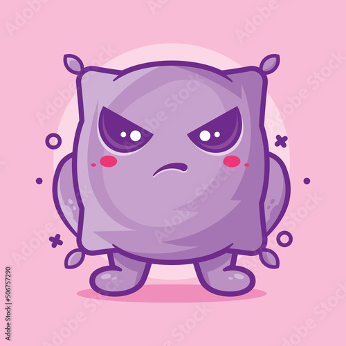 serious pillow character mascot with angry expression isolated cartoon in flat style design