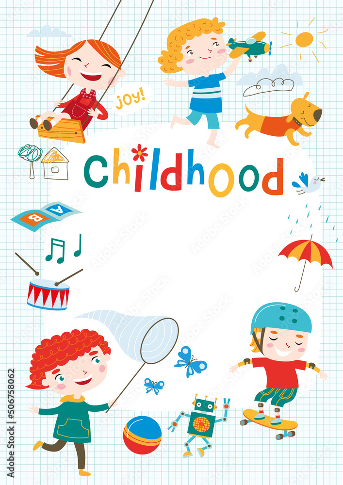 Kids are playing games. Happy childhood. Template for making, posters, photo frames, backgrounds and the like. Kids are playing games. Happy childhood. Template for making, posters, photo frames, backgrounds and the like.