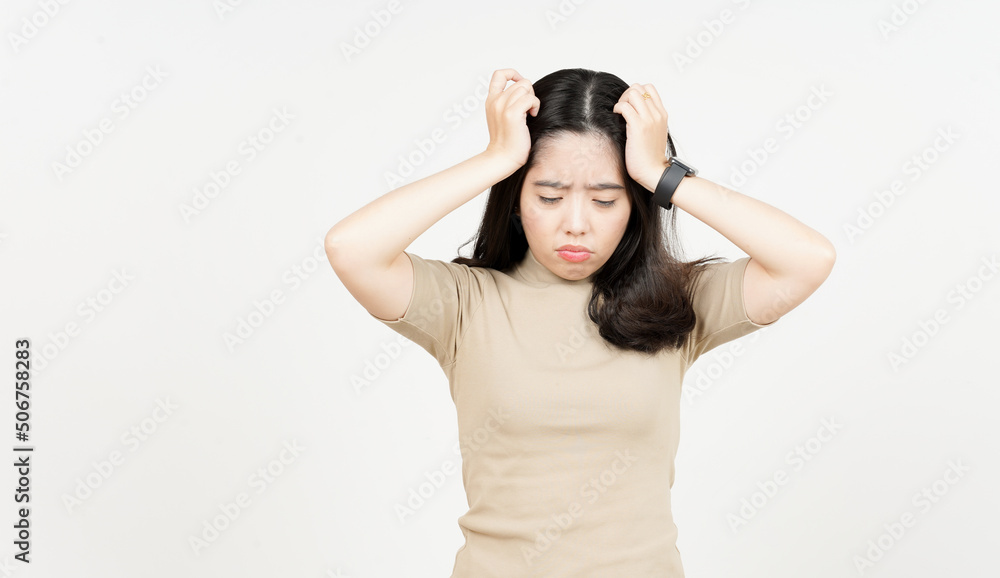 Suffering Headache Of Beautiful Asian Woman Isolated On White Background Suffering Headache Of Beautiful Asian Woman Isolated On White Background