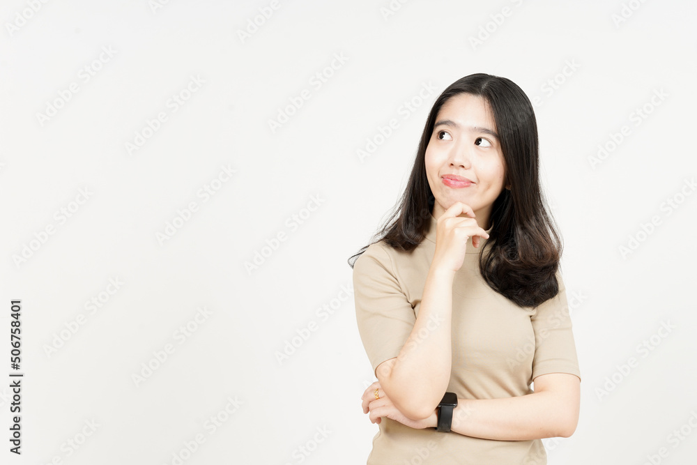 Thinking and Curious Of Beautiful Asian Woman Isolated On White Background Thinking and Curious Of Beautiful Asian Woman Isolated On White Background