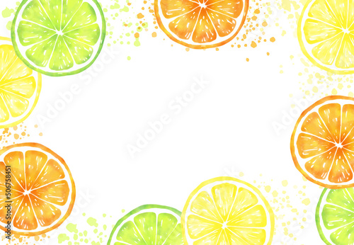 vector background with slices of lemon, lime and orange in watercolor for banners, cards, flyers, social media wallpapers, etc.