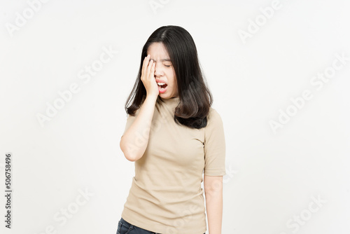 Suffering Headache Of Beautiful Asian Woman Isolated On White Background