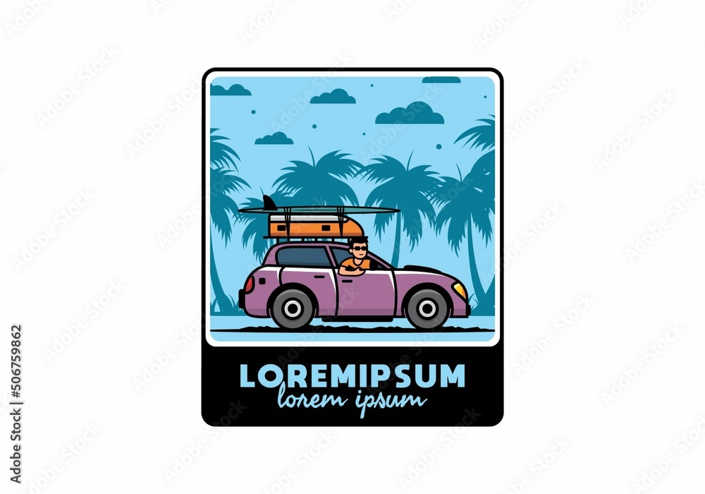 illustration of a man riding a car for vacation illustration of a man riding a car for vacation