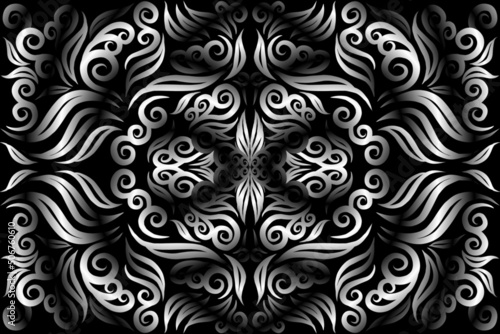 Beautiful black and white colour caleidoscope gradient flower line art pattern wallpaper of indonesian traditional abstract batik ethnic dayak ornament for commercial ads