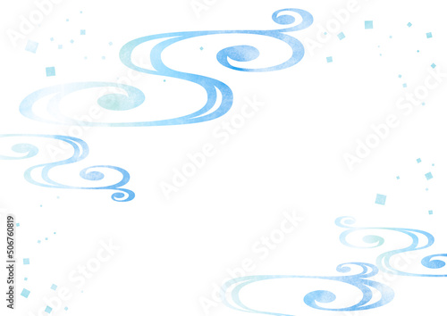 流水文様の和柄背景　青