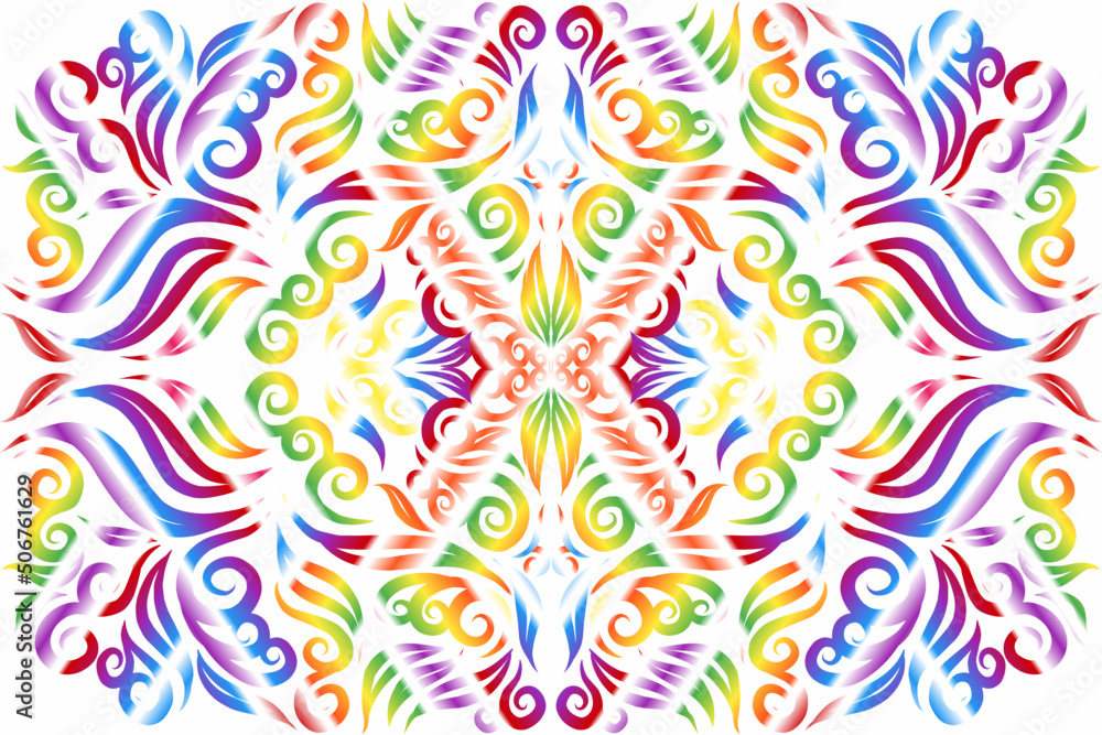 Beautiful glow colour caleidoscope gradient flower line art pattern wallpaper of indonesian traditional abstract batik ethnic dayak ornament for commercial ads Beautiful glow colour caleidoscope gradient flower line art pattern wallpaper of indonesian traditional abstract batik ethnic dayak ornament for commercial ads