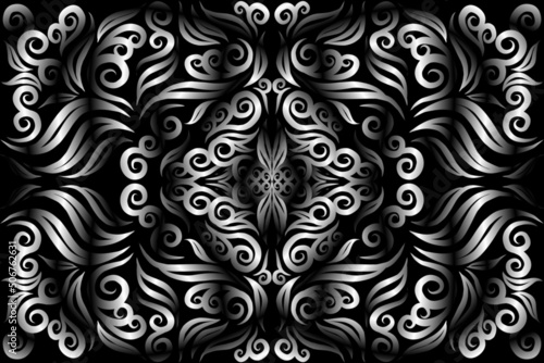 Beautiful black and white colour caleidoscope gradient flower line art pattern wallpaper of indonesian traditional abstract batik  ethnic dayak ornament for commercial  ads