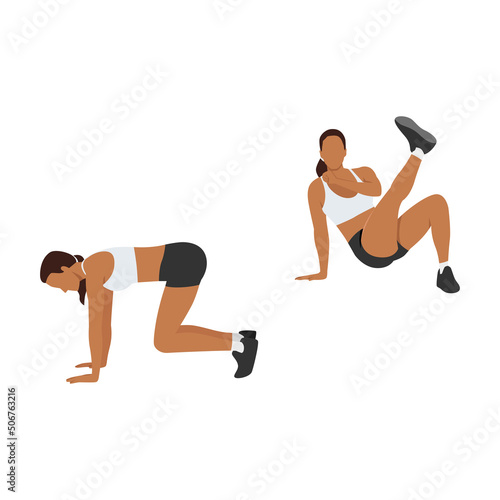 Woman doing Breakdancer kick exercise. Flat vector illustration isolated on white background