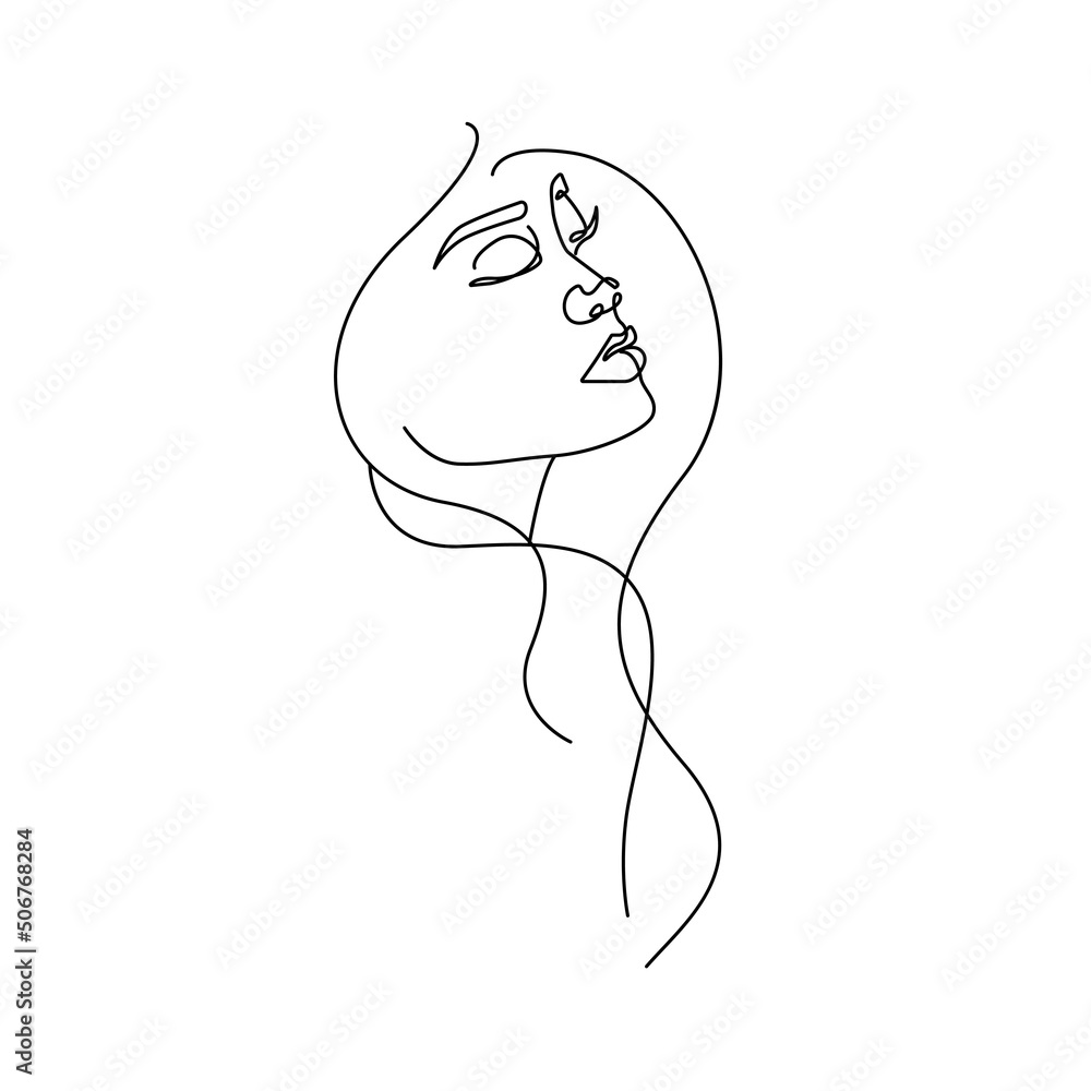 Abstract Woman One Line Art Style Drawing. Continuous Line Art Minimalist  Style for Wall Art, Print, Tattoo, Poster, Textile etc. Minimalist Female  Fashion Face Vector illustration Stock Vector | Adobe Stock